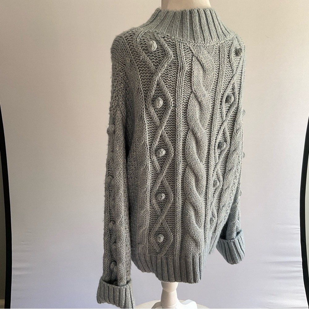 Sarah Campbell Chunky Cable Knit Sweater Blue Cotton Blend Cozy Pullover L - Picture 7 of 16
